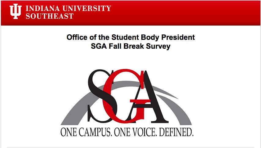 Encouraging all students <a href="/IUSoutheast/">IU Southeast</a> to take the SGA Fall Break survey! Check your IUS email!