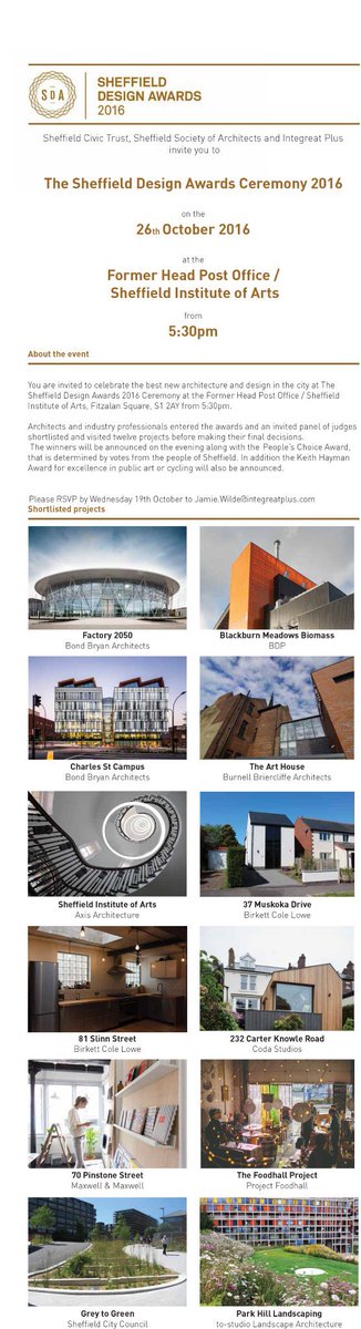 SheffCivicTrust's tweet photo. Looking forward @SHFDesignAwards #sda2016 this evening and celebrating all that's good in the design in Sheffield's buildings and spaces https://t.co/AtTc08VudI