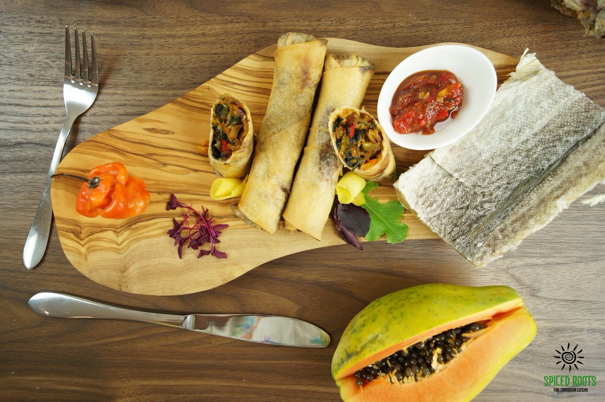 spicedroots's tweet photo. Let's move to Caribbean with Salt Fish Spring Rolls for dinner.

One of the starters served on Sunday after @ChairmansUK rum tasting session https://t.co/94vuAyLdru