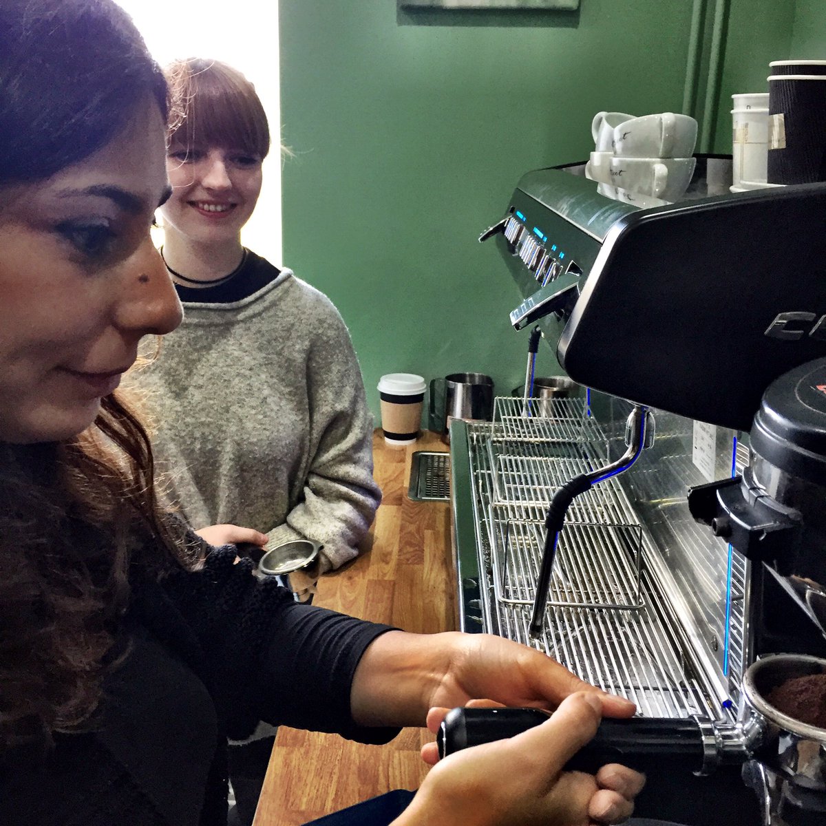 thedevbalham's tweet photo. Training day! @JSBeverage taking is through #coffee with our new equipment! #Butfirstcoffee #itreallyisart #coffeelover https://t.co/s2b0Ry13JB
