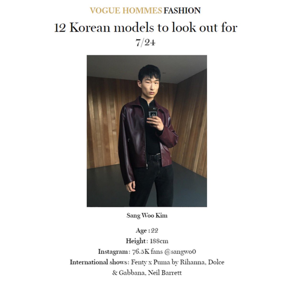 SelectModelMgmt's tweet photo. In at Number 7️⃣It's Sang Woo Kim voted by @VogueParis as "Korean Models To Watch Out For" #SelectMenRule https://t.co/GEjLI0EK8x
