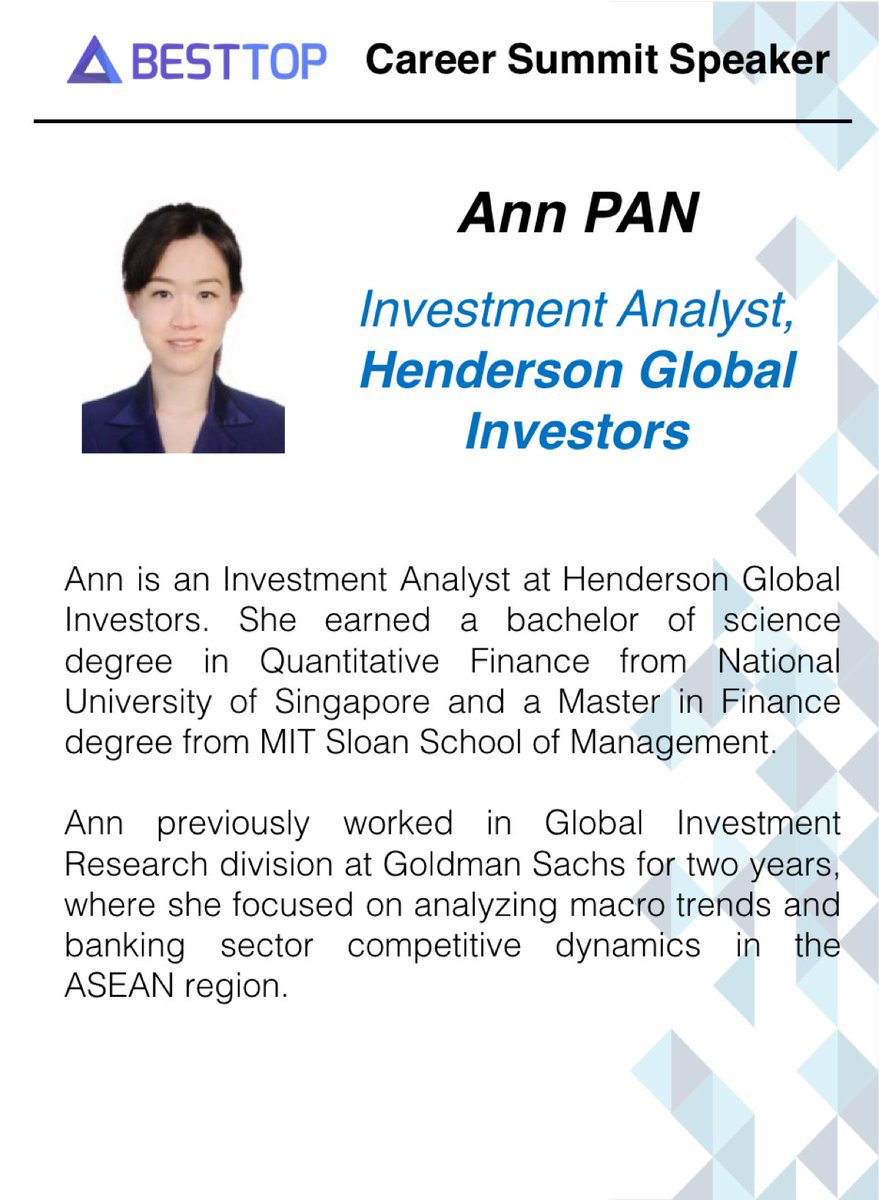 Ann is an investment Analyst at Henderson Global Investors with very rich experience in investment institutions.