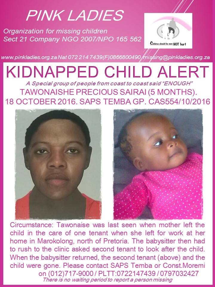 UlrichJvV's tweet photo. KIDNAPPED BABY: This is horrific! Circulate widely and help find 5 month old Tawonaishe Sairai. Contact police on ☎️ 0127179000 https://t.co/hA0PL24aY9