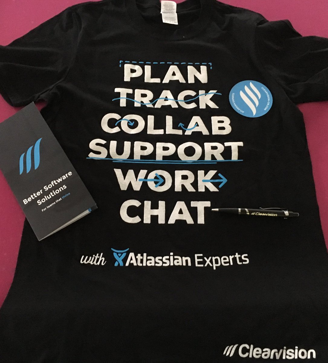 Swag from <a href="/clearvisioncm/">clearvisioncm</a> just arrived! Come along this evening to grab a T-shirt and pen #atlassian #EastAngliaAUG