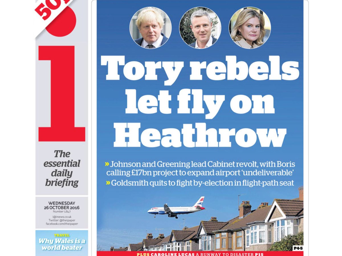 CleanAirLondon's tweet photo. Heathrow splashes front pages. Say #NoRunway #NoNewRunways HT @BorisJohnson @ZacGoldsmith @JustineGreening @johnmcdonnellMP @CarolineLucas https://t.co/xL0A5udnPs