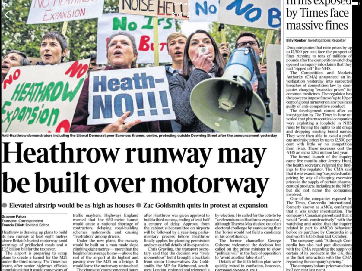 CleanAirLondon's tweet photo. Heathrow splashes front pages. Say #NoRunway #NoNewRunways HT @BorisJohnson @ZacGoldsmith @JustineGreening @johnmcdonnellMP @CarolineLucas https://t.co/xL0A5udnPs