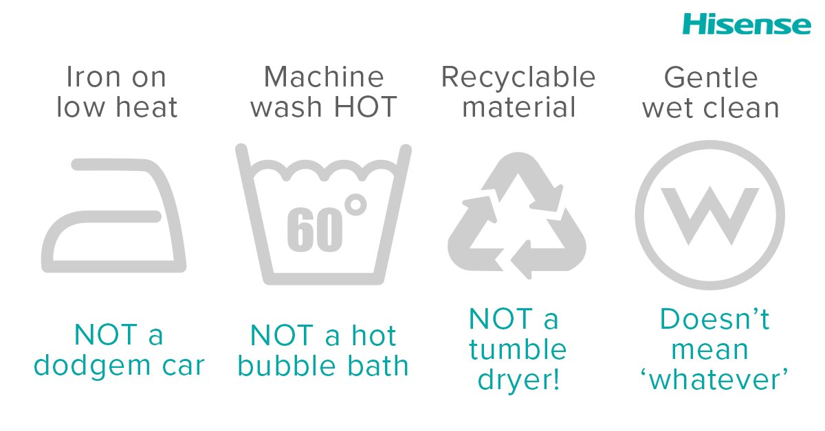 HisenseUK's tweet photo. A beginner's guide to washing machine symbols:
What they look like vs. What they actually mean!
#Students #StudentLife #AStudentsGuide https://t.co/4UXfRJLnCn