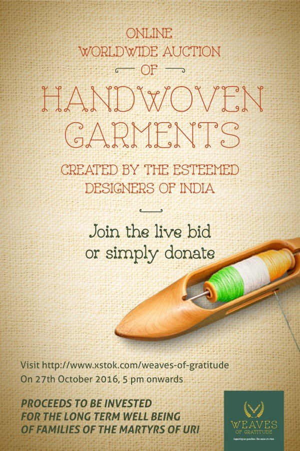 This#Diwali2016-Join #Online #Auction of #handwoven garments or just #donate for families of #UriAttack #martyrs #IndianArmy <a href="/weavegratitude/">Weaves Of Gratitude</a>