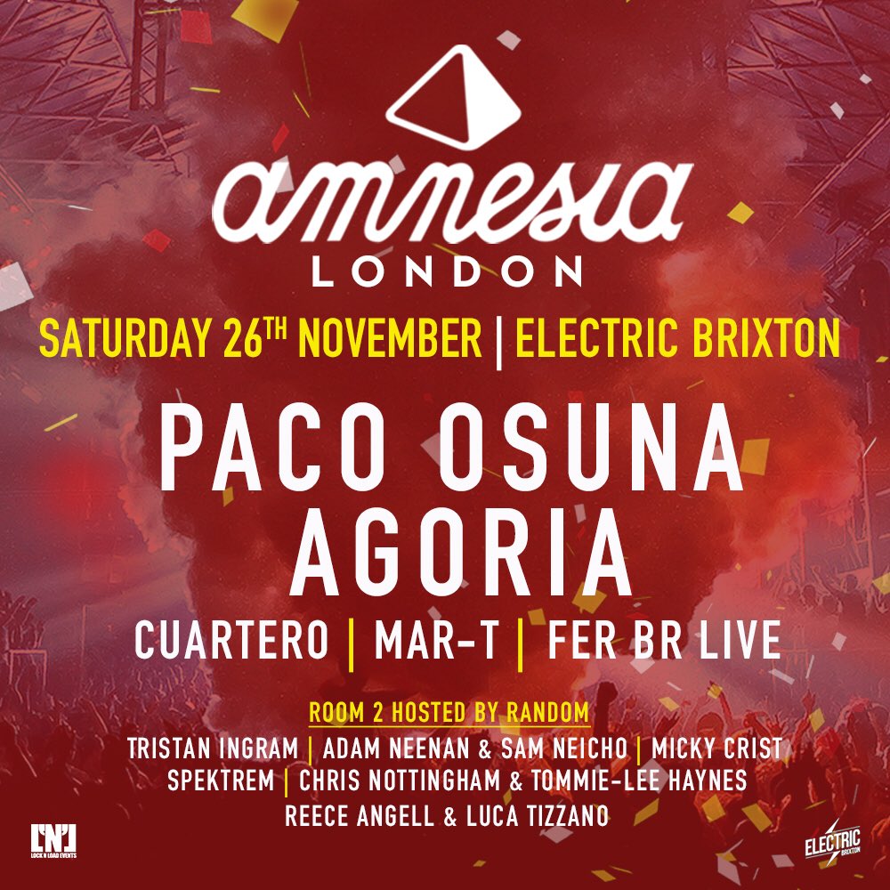 Next Random Sat 26th Nov <a href="/Amnesia_Ibiza/">Amnesia Ibiza</a> <a href="/electricbrixton/">Electric Brixton</a> <a href="/tristaningram/">Tristan Ingram</a> <a href="/sneeko1/">Sam Neicho</a> <a href="/djspektrem/">SPEK•TREM</a> <a href="/ChrisK3PT/">Chris Nottingham (Cris)</a> <a href="/1MickyCrist/">Micky Crist™</a> <a href="/ReeceAngell/">Reece Angell</a> <a href="/LucaTizzy/">Max T</a>