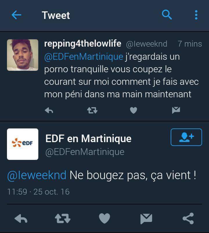 Melsanel's tweet photo. Ça c'est un community manager comme on les aime 😂
#martinique #edf #cm #communication https://t.co/BdIvGAHngR