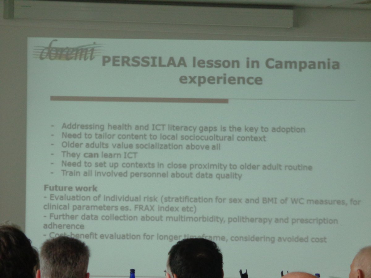DOREMI_FP7's tweet photo. Some key lessons from @Perssilaa: address #health &amp; #ICT gaps, mind local sociocultural context, focus on socialization &amp; proximity @horstk https://t.co/MpTPTi7QVp