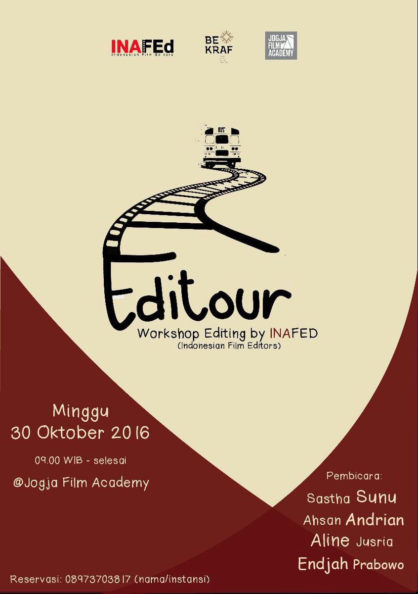 Yok mari Teman-teman yg di Jogja!! Kita sharing ilmu dan pengalaman bersama Editor Film dari INAFEd.