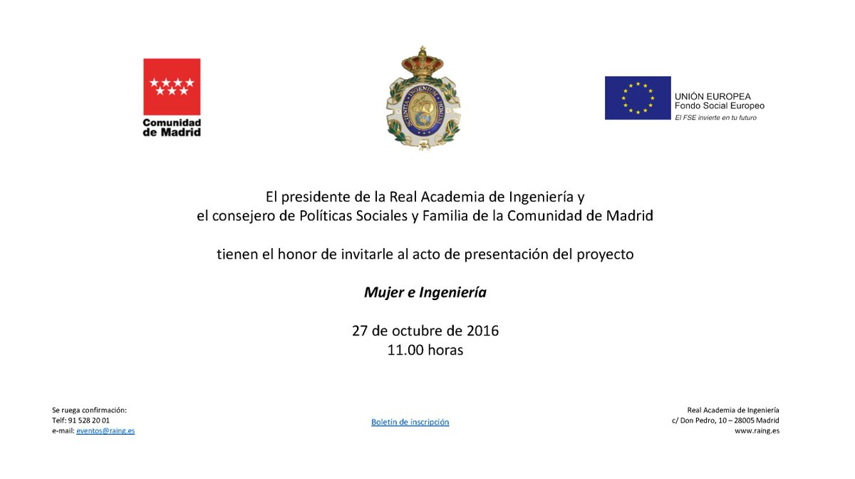 RAI_Ingenieria's tweet photo. Si estás en #Madrid puedes apuntarte a la presentación de #MujerIngeniería en: https://t.co/7mBVAdQnND ¡Quedan pocas plazas, no faltes! https://t.co/4DUzl30Oaf