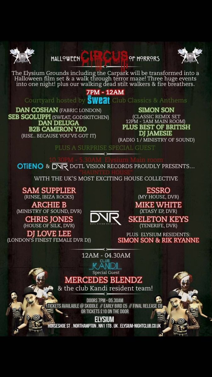dgtlvision's tweet photo. Road trip this Saturday to Elysium Club Northampton for our Halloween party 🕸👻☠️💀🎃🎃💃🔊🎵#HouseMusic #Halloweenparty #Northampton #DVRRecords https://t.co/u8VTqVfeCR