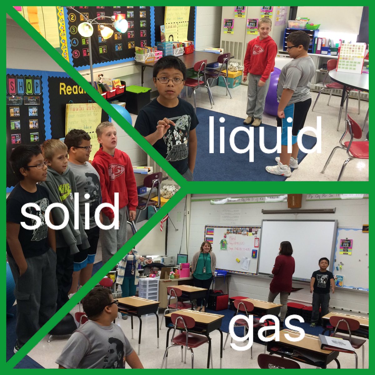"States of Matter" in Ms. Johnston's room! Students were learning what the molecules look like as a solid, liquid and a gas. #bravobburg