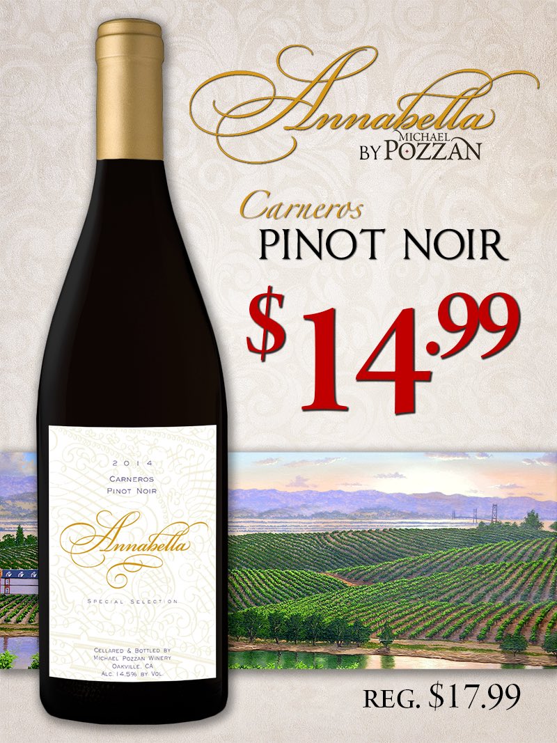 We have a wicked good sale this wine Wednesday on Annabella by Michael Pozzan Wine's Carneros Pinot Noir. Sale ends 10pm 10/26!