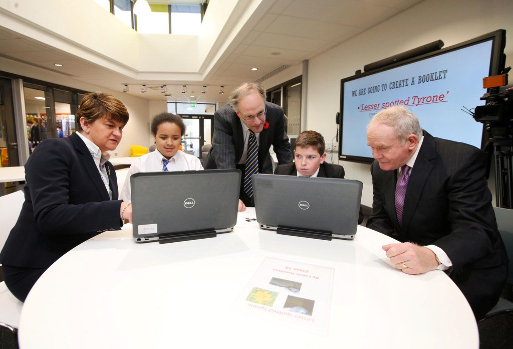 niexecutive's tweet photo. Foster and McGuinness attend opening of £8.2million @ArvaleeSchool and Resource Centre in Omagh - https://t.co/nTyaYeFHAL https://t.co/PvcKgnXjaA
