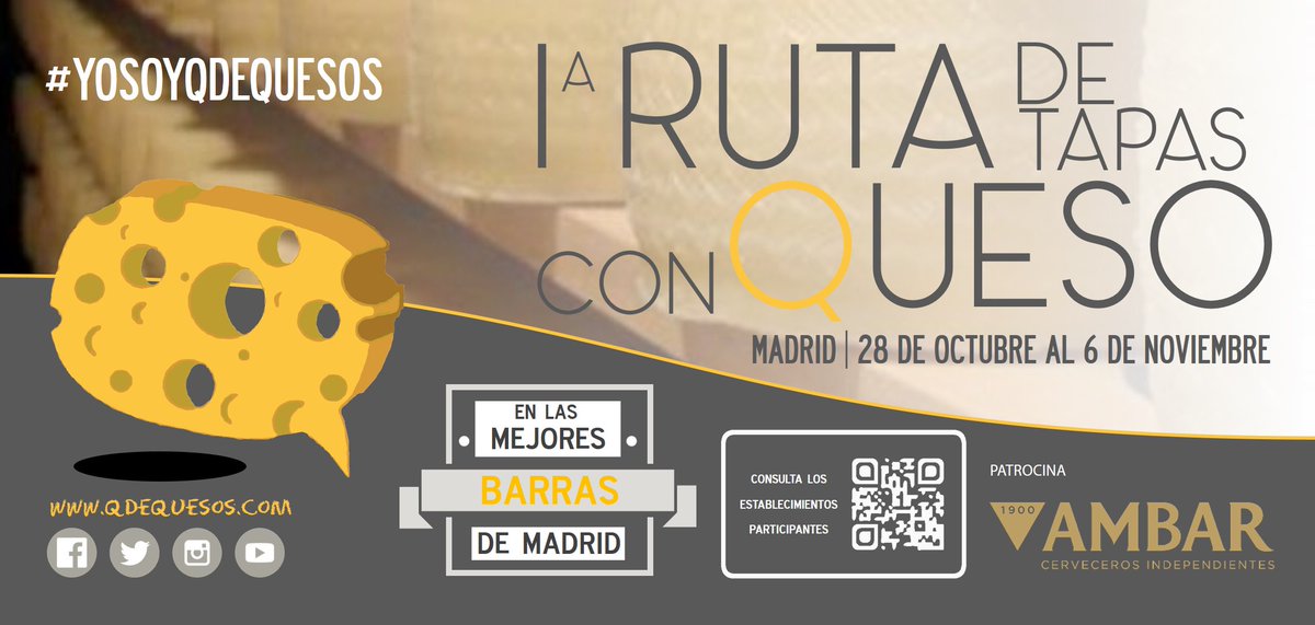qdequesos's tweet photo. Iª #Ruta de la #Tapa con #Queso de #Madrid
📆 Del 28/10 al 6/11 
📌 En las mejores barras de #Madrid
👉 https://t.co/QxlkiDhSWH
#YoSoyQdeQuesos https://t.co/G0pU4sihBa