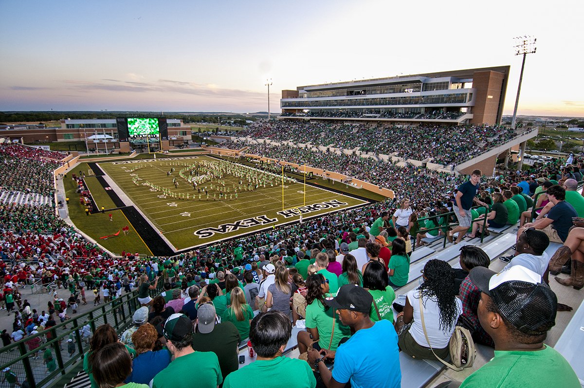 UNTsocial's tweet photo. Quote tweet with your favorite @MeanGreenFB memory using #MeanGreenMemory to win 2 tickets to the #UNT vs @LATech Homecoming game! https://t.co/mN92MCR86O