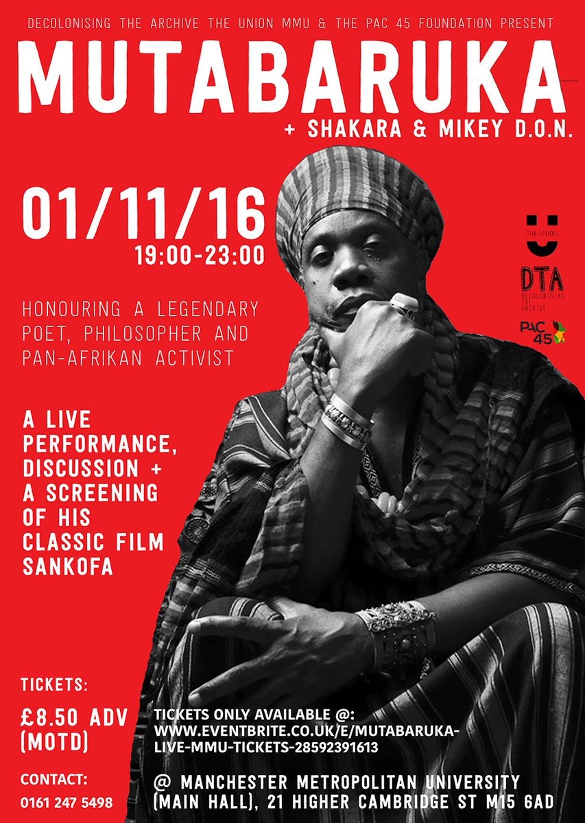 <a href="/TheUnionMMU/">The Union, Manchester Metropolitan University</a> 1st November <a href="/Students/">Student Creative Media Resources</a> Union  #Manchester #MMU #MMUC #MUTABARUKA