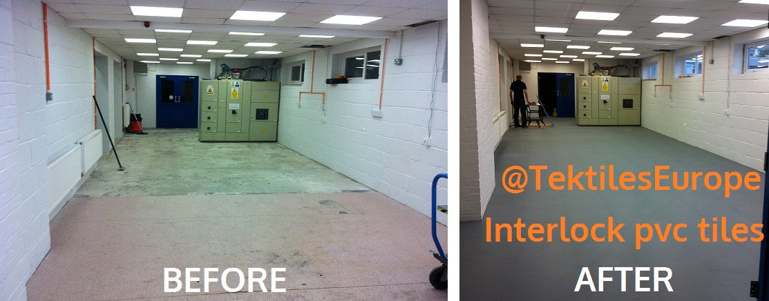 TektilesEurope's tweet photo. See the transformation. Before Tektiles &amp; after @TektilesEurope interlocking floor tiles. #pvcfloortiles #commercialflooring #workshopfloor https://t.co/gHgZruaoKA
