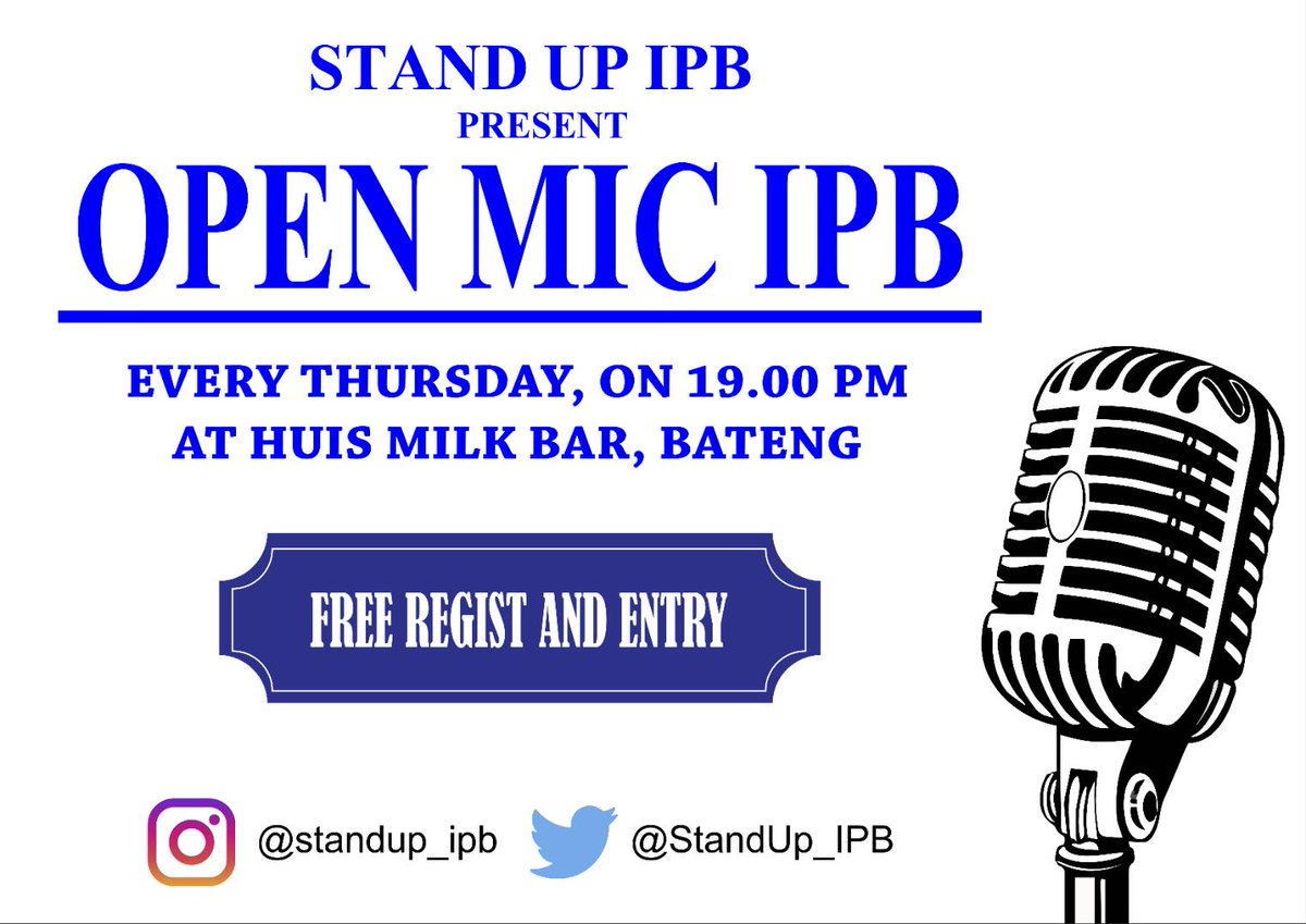StandUp_IPB's tweet photo. Butuh Hiburan?
Yuk hadir #OpenMicIPB Besok di Huis MilkBar Bateng 19.00
@UrangBogorBarat @StandUpIndo_BGR @infobogor @Info_Dramaga https://t.co/7v1VfspNhn