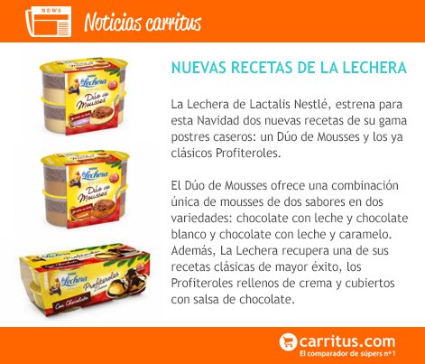 Nuevas recetas de La Lechera para Navidad; un Dúo de Mousses y la vuelta de sus Profiteroles goo.gl/PRDrOV vía <a href="/InforetailNews/">Revista info RETAIL</a>