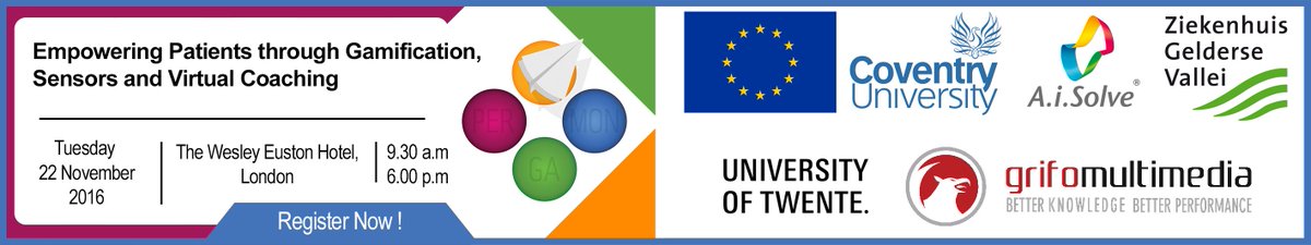 Empowering Patients through Gamification, Sensors &amp; Virtual Coaching event on 22 Nov in London. Register now at bit.ly/2e6FIUm