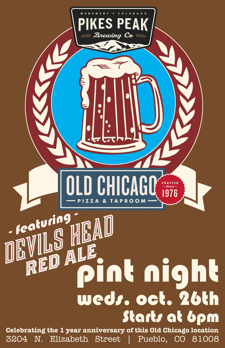 Pint Night this evening at Old Chicago-Pueblo.  See you there! <a href="/pikespeakbeer/">Pikes Peak Brewing</a> <a href="/OldChicago1976/">Old Chicago</a>