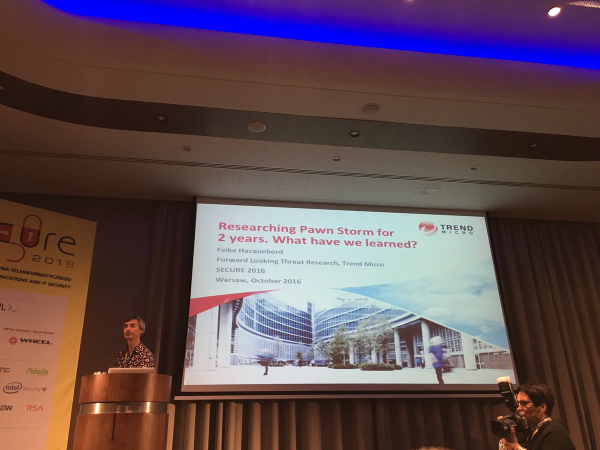 verovaleros's tweet photo. Now starting at .@securepl: Researching Pawn Storm for two years- what we have learned by Feike Hacquebord. #secure2016 https://t.co/pvji8gRwu2