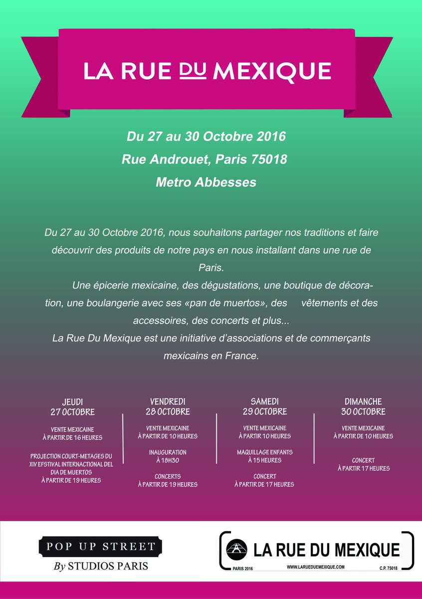 InfoPopupstreet's tweet photo. #montmatre #laruedumexique is coming tomorrow, Here's the program #Paris https://t.co/wsb3LEQ9MX