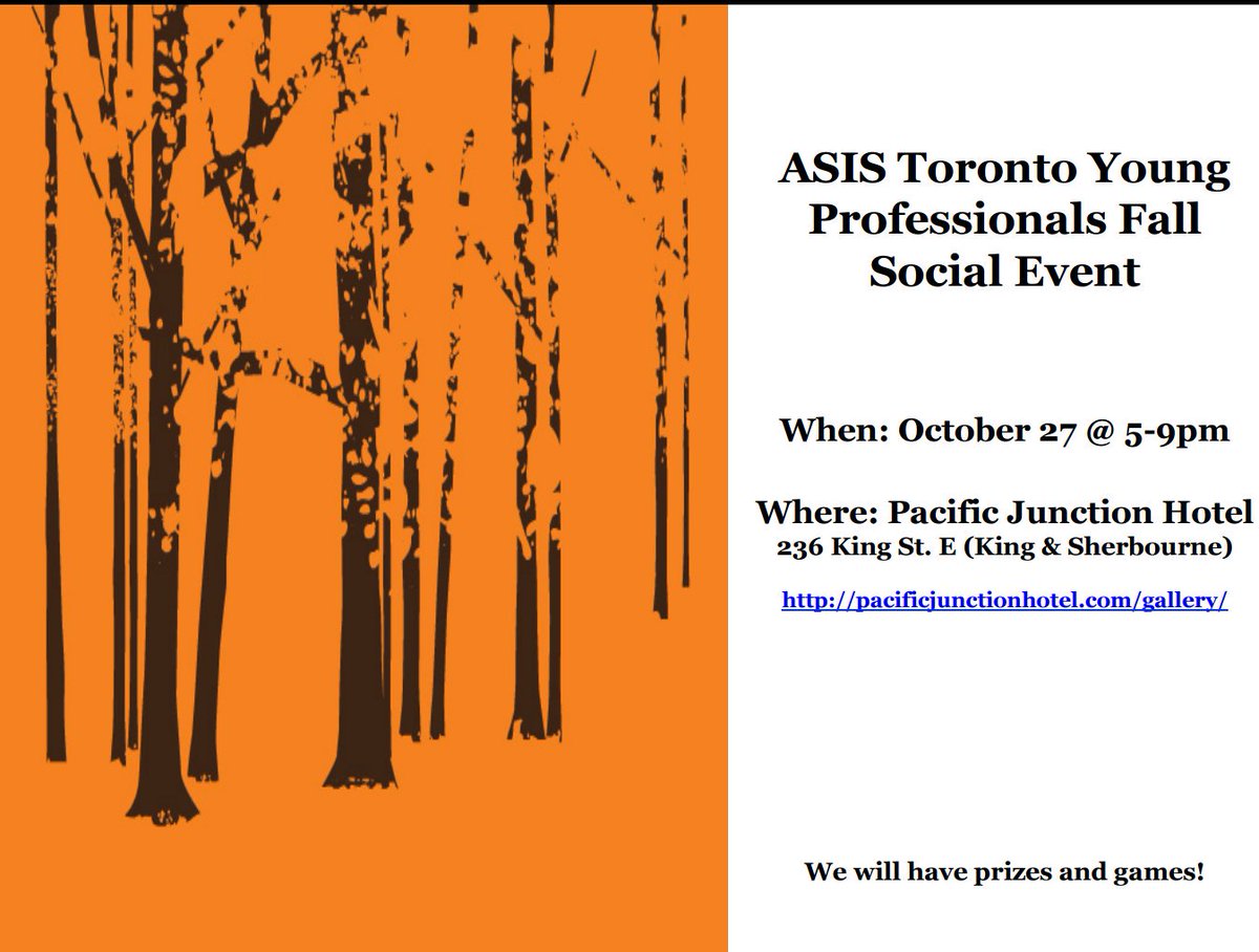 ASISToronto's tweet photo. Join us tomorrow for our young professionals networking event any time between 5 and 9pm at the Pacific Junction Hotel #ASISyp #Security https://t.co/vmGfEF7Ysw