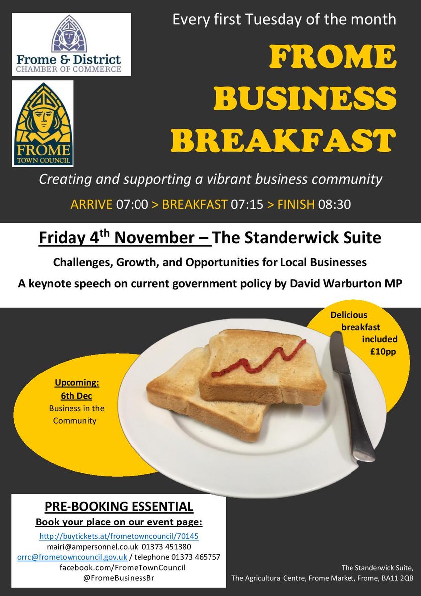 FromeBusinessBr's tweet photo. Our next Business Breakfast will feature local MP David Warburton. Book now to secure your place #Southwestbusiness https://t.co/RwD1b3MSrT https://t.co/4JpL80nQ1n
