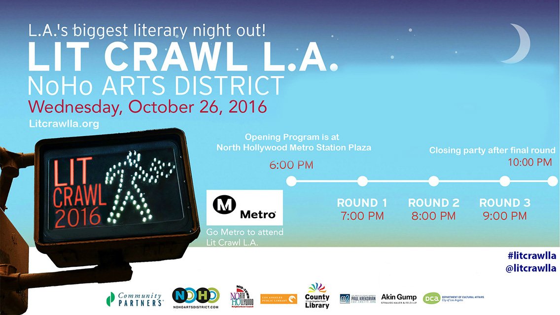 christinarice's tweet photo. Tonight at 7pm! LAPLers @MaryElMcCoy @cleatscrea @Chicano_Soul and I put on our author caps @DogHausDogs for Round 1 of @LitCrawlLA. https://t.co/EQDkXJOClI