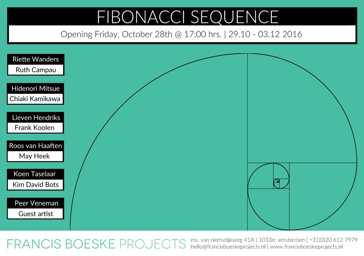 Fibonacci Sequence, Opening Friday 28th of October at 5pm @ FBP
Each artist represented by FBP invited another one...