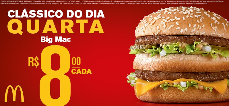 McDonalds_BR's tweet photo. O Big Mac é o maior clássico do McDonald’s e hoje é também o #ClássicoDoDia por apenas R$ 8,00 cada. Aproveite! https://t.co/m64U9Icq5m https://t.co/YKIOkwpeQu