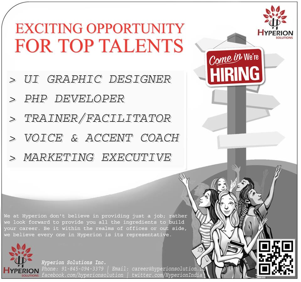HyperionIndia's tweet photo. #Workwithus @HyperionIndia Resume @ career@hyperionsolutions.in #GraphicDesigner #PHPDeveloper #VNATrainer #Trainer
#MarketingExec #Mumbai https://t.co/I137mRvqWz