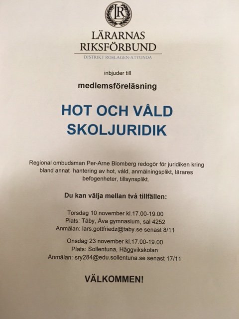 JohnSkola's tweet photo. Medlemsföreläsningar i #Täby och #Sollentuna i november.
https://t.co/Fo5wBm3qPd
#solskol #lararnas #ViärLR https://t.co/wAt6ziL2lv