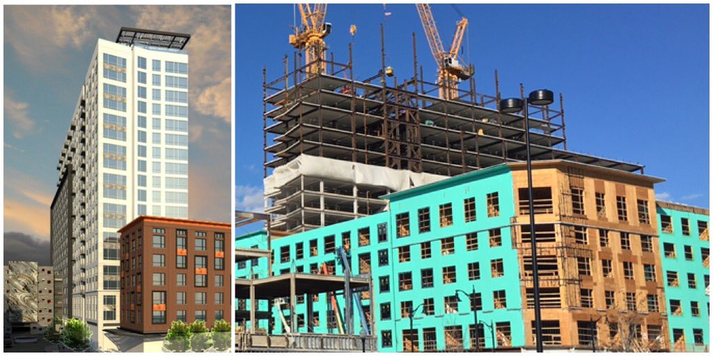 GirderSlab's tweet photo. From rendering to reality. @AtAssemblyRow Block 6 has nearly topped out. Low Floor-to-Floor Heights with Structural Steel. https://t.co/775ixAg4MX