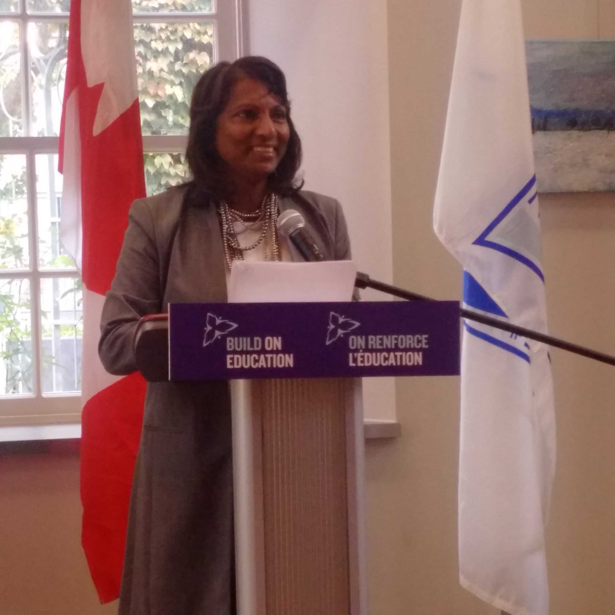 @IndiraNHarris is pleased to welcome a standing room only crowd for special announcement re post secondary education