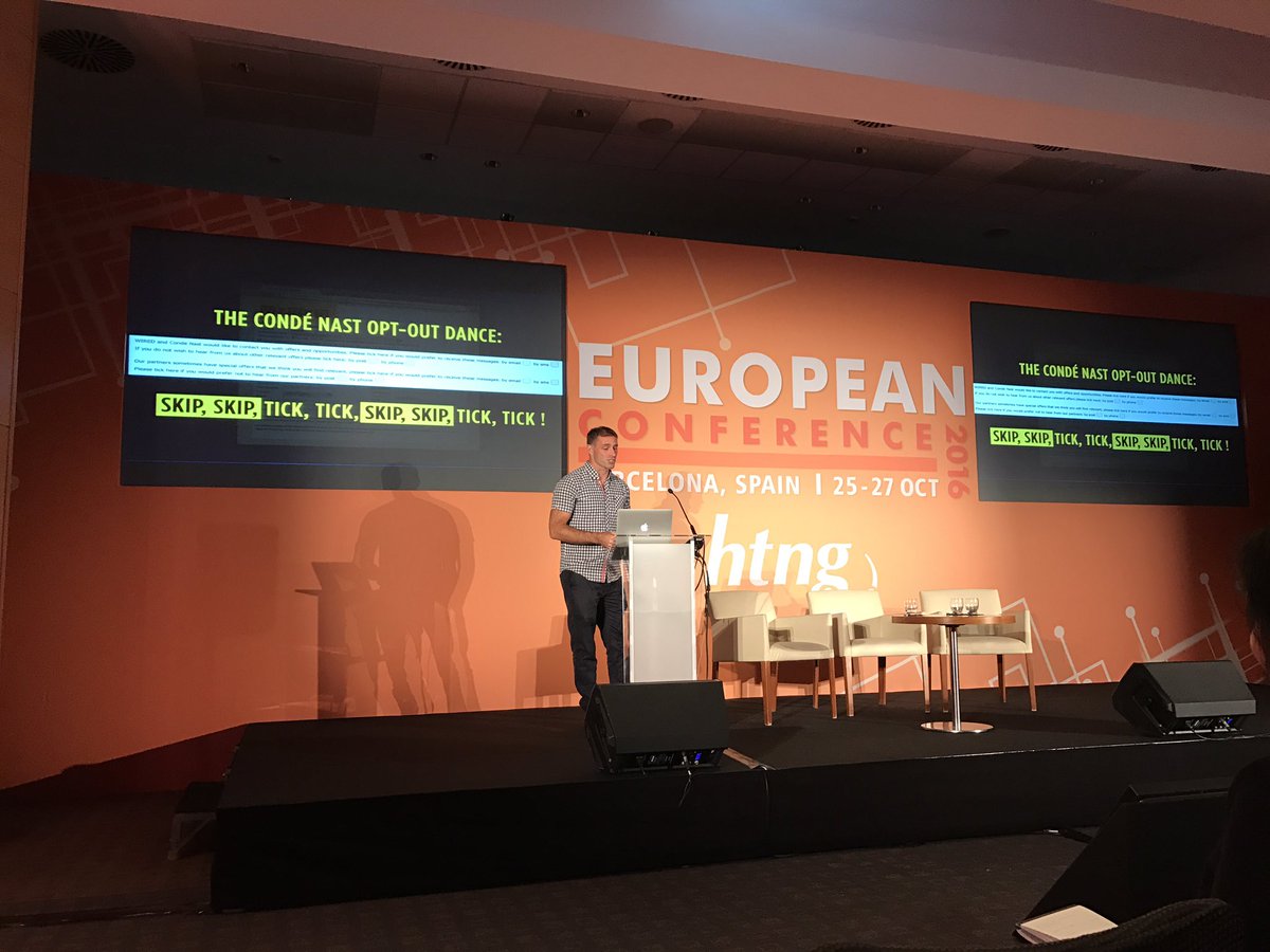 htng's tweet photo. Dr.Harry Brignull talks about -user interfaces designed to trick people - Dark Patterns. #HTNG2016 @clearleft #DontInsureMe https://t.co/e6VETnOPWG