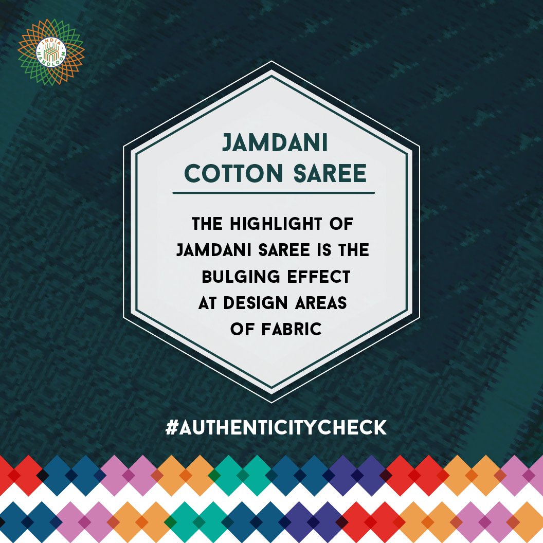 indhandloom's tweet image. A distinctive quality of #JamdaniSarees is in its extra un-cut weft which is interlaced with warp threads. #AuthenticityCheck
