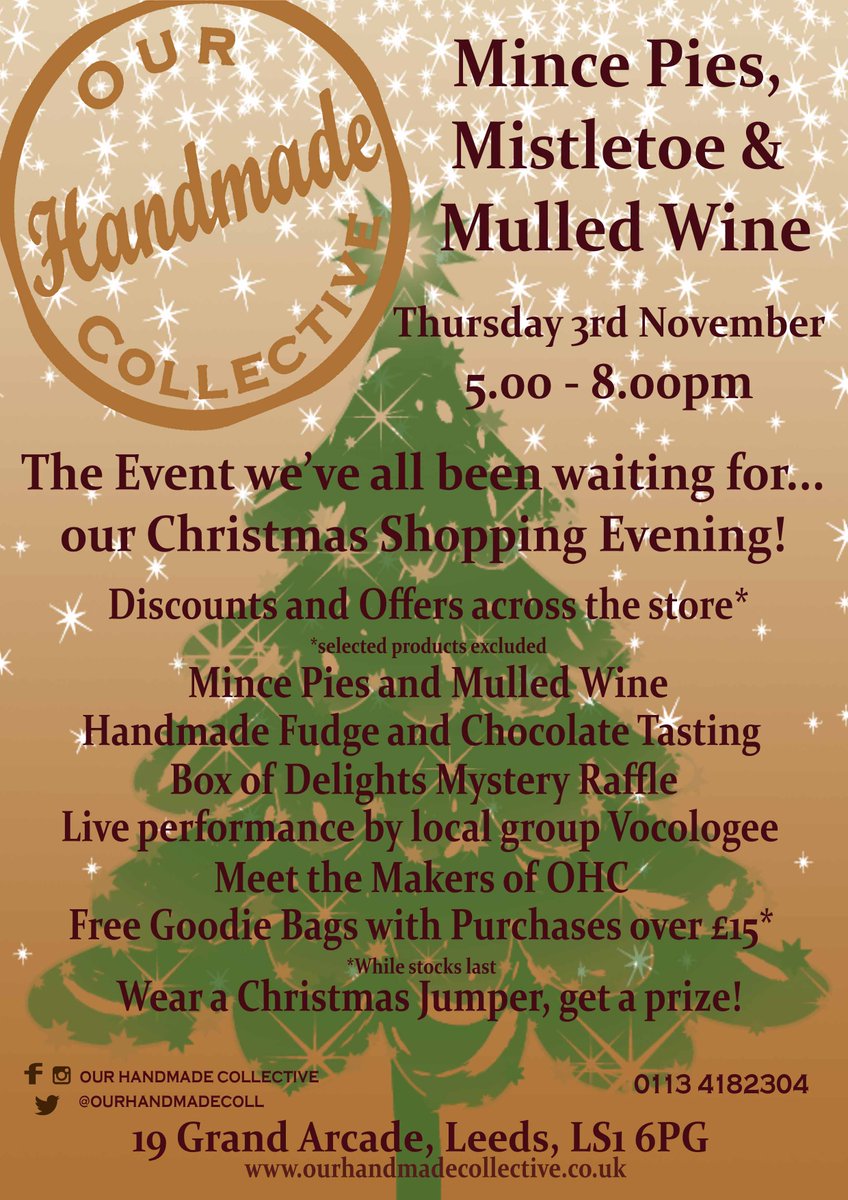 Mince Pies? Check.
Mulled Wine? Check.
Christmas gifts? Check.
Christmas Jumpers? Check.
Offers? Check.
Hope you can join us #handmadehour!