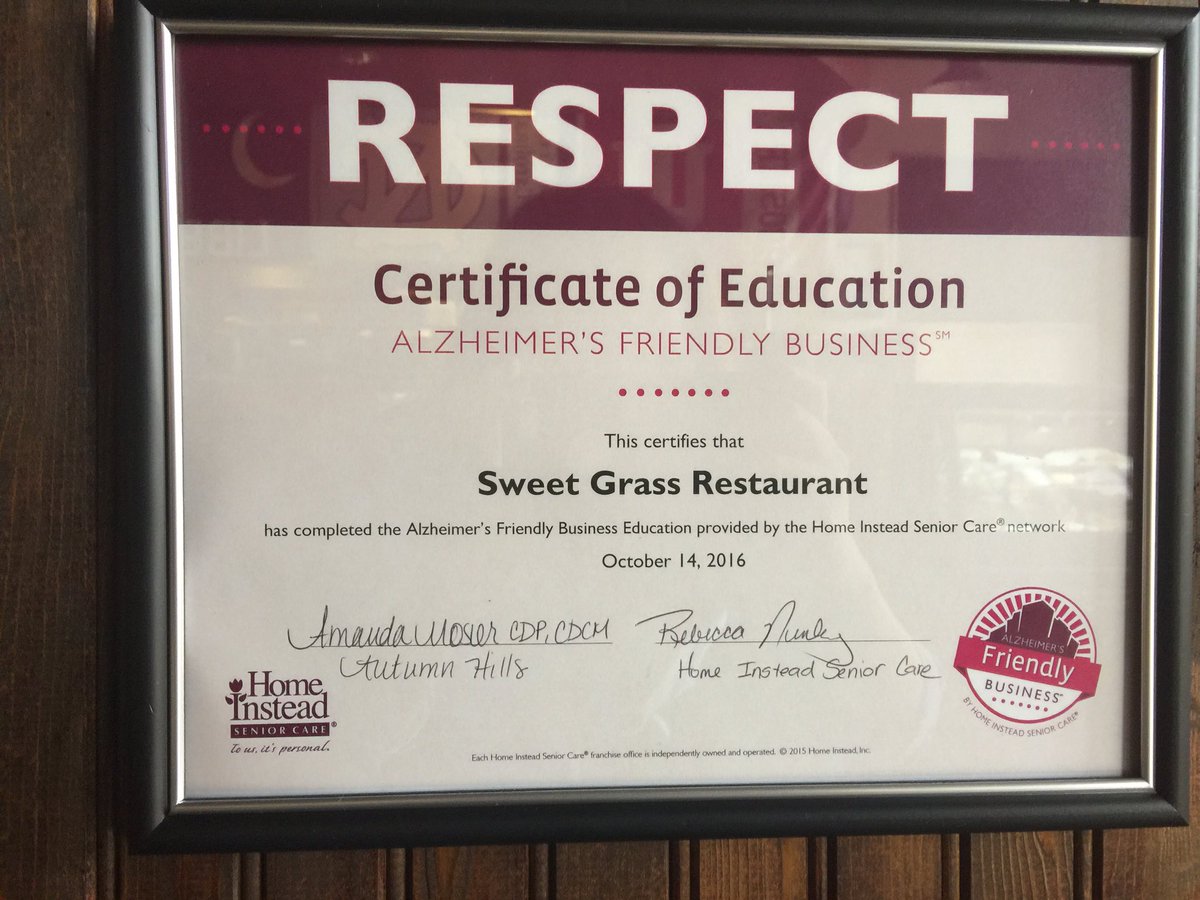 Thank you so much to Home Instead Senior Care for helping us become an Alzheimer's friendly business!