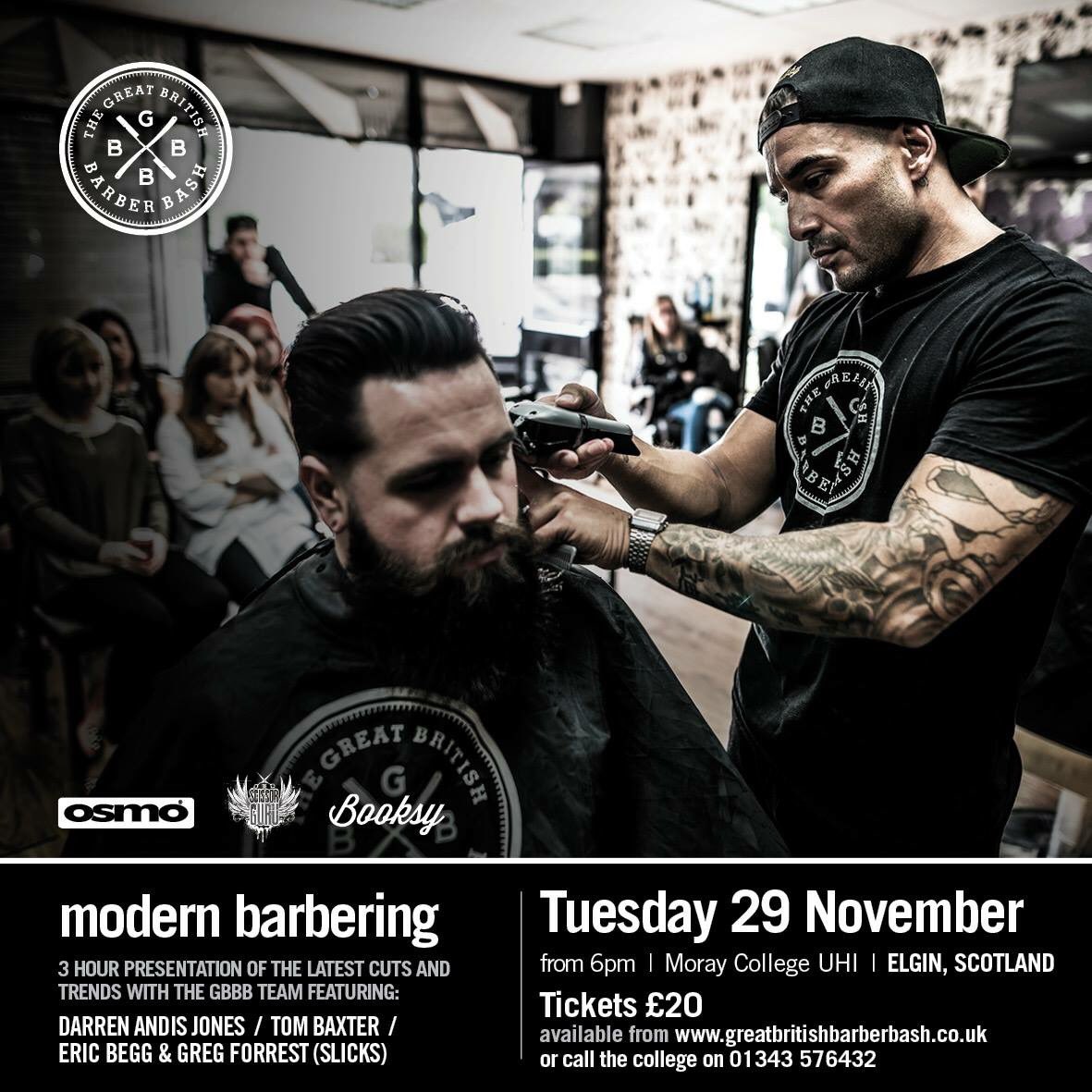 Coming to Elgin! <a href="/thebarberbash/">TheBarberBash</a> masterclass with @Slicksglasgow <a href="/uksno1barber/">Darren c Jones</a> &amp; #TomBaxter &amp; #OSMOUK 👊🏼
