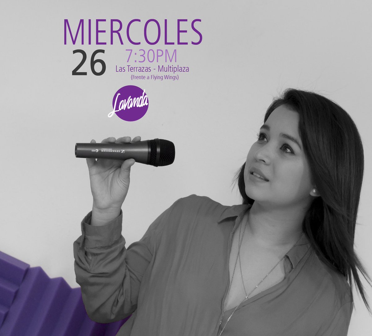 LavandaSV's tweet photo. Hoy! Nos vemos en @LasTerrazasSV @MultiplazaSV a las 7:30 afuera de #FlyingWings #AfterOffice #LavandaLive https://t.co/aYlYr7a7kl