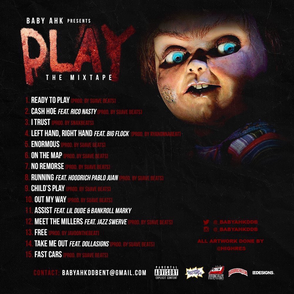 GlobalENT__'s tweet photo. Tracklist for @_babyahkDDB -"Play"mixtape includes features from @Rico_nastyy , @BigFlock187 , @Hoodrich_Pablo @JazzSWERVE and more ! https://t.co/Z93K0dmeoP