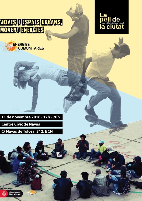 pelldelaciutat's tweet photo. 11 NOV: "Joves i espais urbans, movent energies" Construint la ciutat dels i les joves. #jovesienergiescomunitàries @ComunitariesBCN https://t.co/URnPCIcOrb