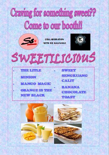 he4rtsofgold's tweet photo. Dont forget to come to sweetilicious booth tomorrow! As they will be selling many kinds of desserts! 😃 https://t.co/WDOPV8Vwku