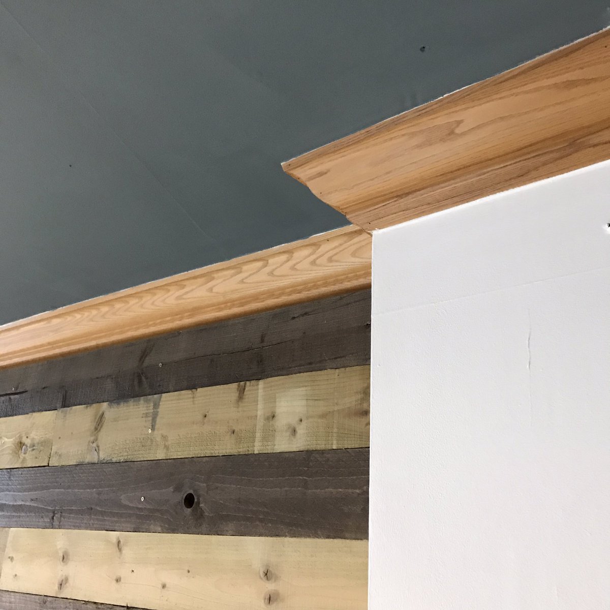 hoffidesign's tweet photo. Progress pic of day 4. Love a splash of #PantryBlue with the contrast of oak and white https://t.co/X43mJJr8OT
